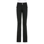 Black Low-Rise Fitted Pocket-Detail Pants