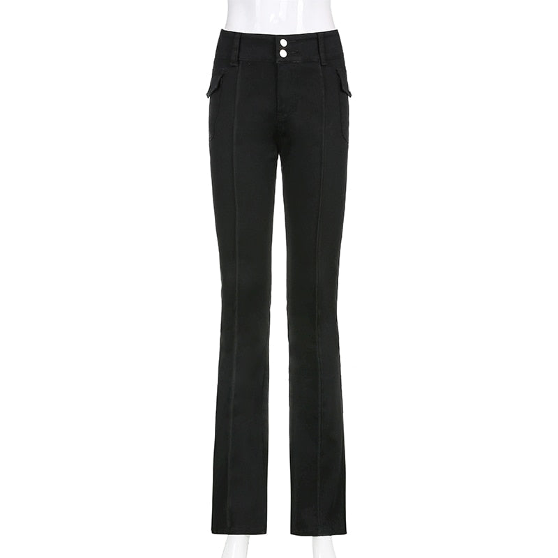 Black Low-Rise Fitted Pocket-Detail Pants