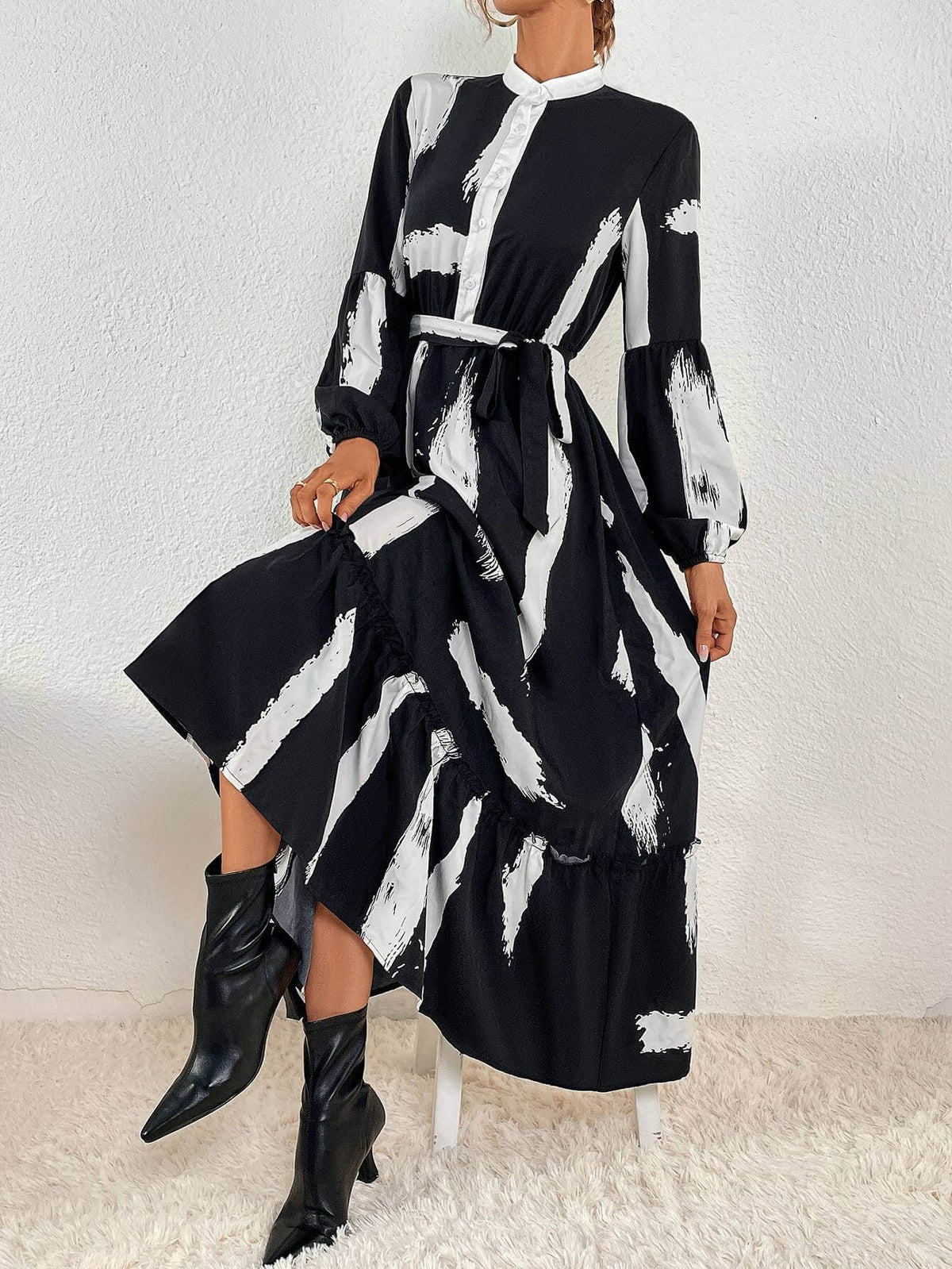 Ruffled Dress with a Waist Tie