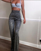 Wide-Leg High-Rise Relaxed-Fit Pants with Sequin Detail