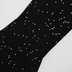 Black Glitter Mesh Sheer Pants with Rhinestone Accents