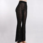 Black Glitter Mesh Sheer Pants with Rhinestone Accents