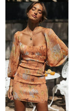 Balloon-Sleeve Dress with an Open Back