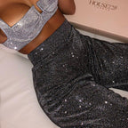 Wide-Leg High-Rise Relaxed-Fit Pants with Sequin Detail