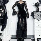 Tall Waist Mysterious Style Full-Length Dress Black / S