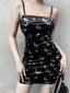 Thin Strap Backless Tiny Dress Black / S