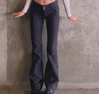 Black Low-Rise Fitted Pocket-Detail Pants