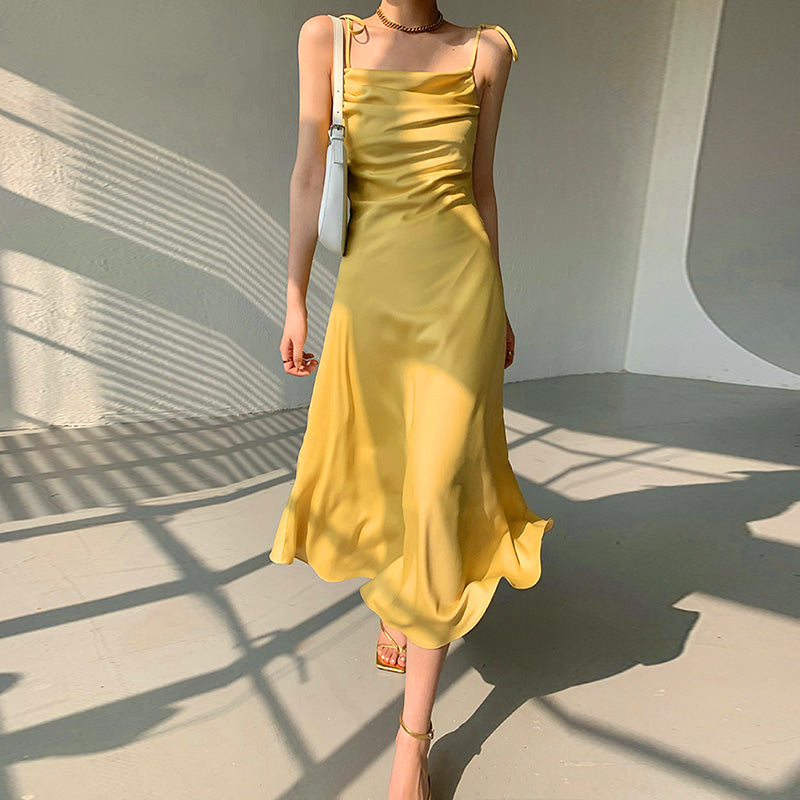 Satin Strappy Dress with Bow Details