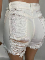 High-Rise Denim Fitted Shorts with Fringe Details