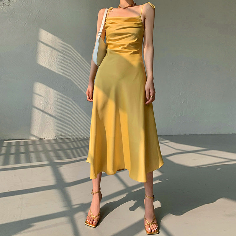 Satin Strappy Dress with Bow Details