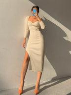 Square-Neck Knit Dress with Cutout Details