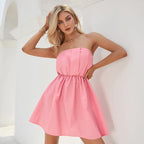 Strapless Pleated Dress with Ruffle Details