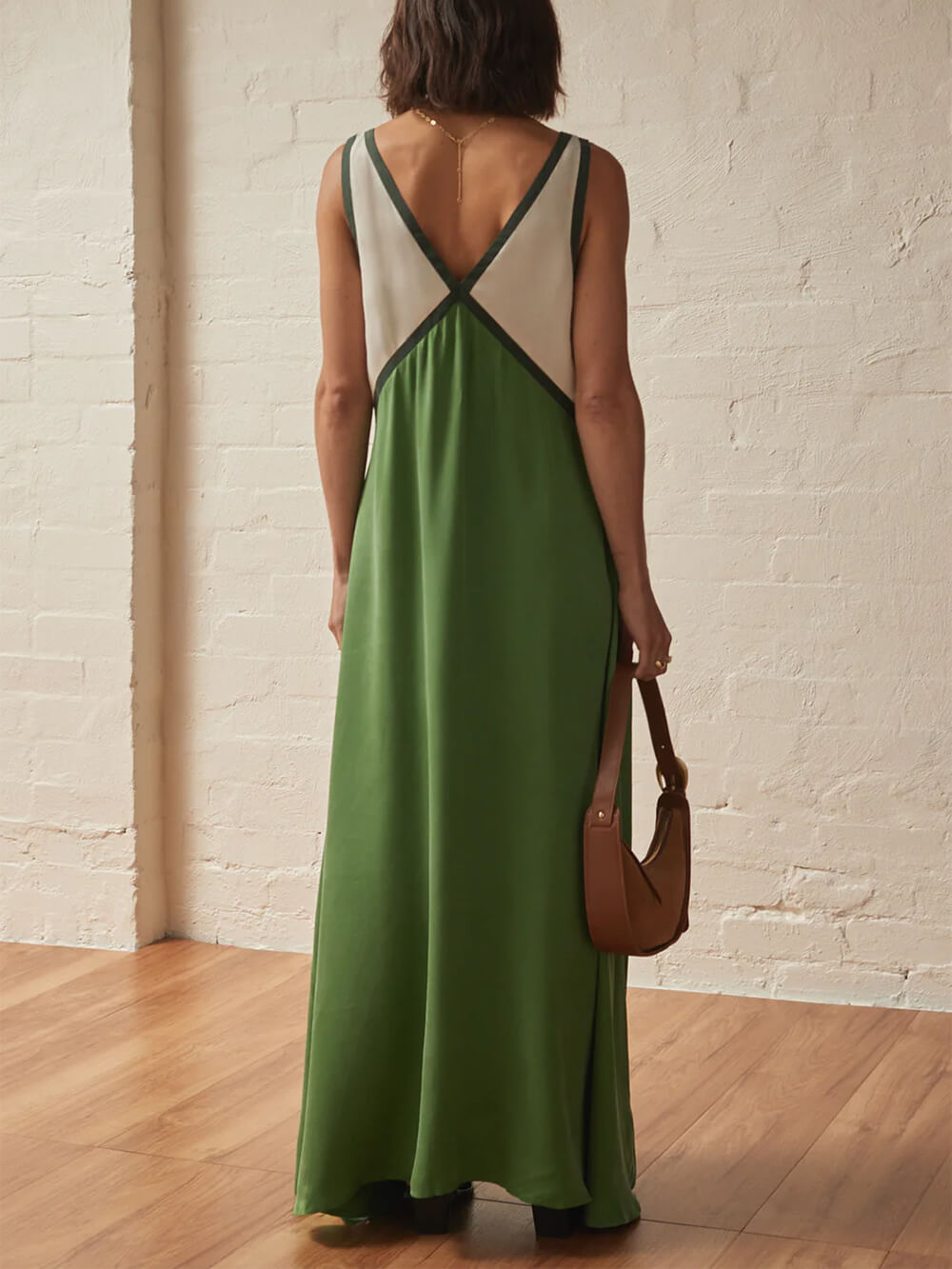 Contrast-Detail Dress with a V-Neck