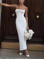 Strapless Midi Dress with Bow Details