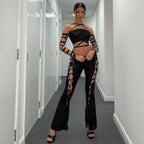Strapless Bandage-Style Mesh Top with Lace-Up Details
