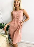 Empire-Waist Dress with Button Details