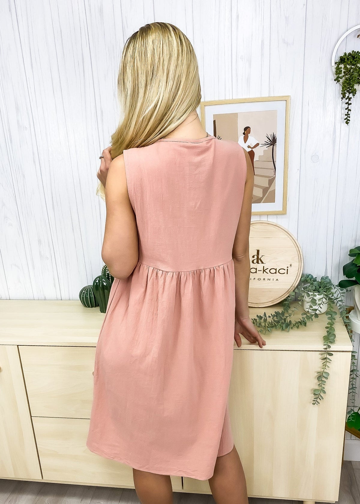 Empire-Waist Dress with Button Details
