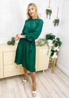 Ruffled Midi Dress with a Waist Tie
