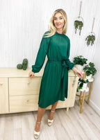 Ruffled Midi Dress with a Waist Tie