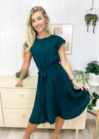 Tie-Waist Dress with Pleat Details