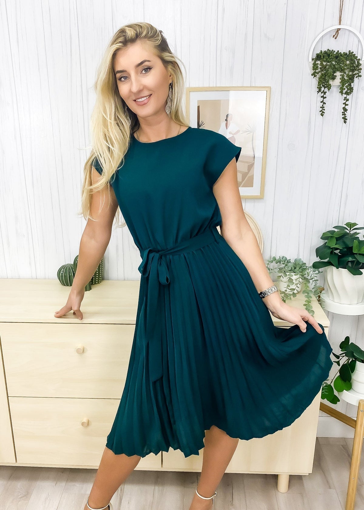 Tie-Waist Dress with Pleat Details