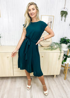 Tie-Waist Dress with Pleat Details