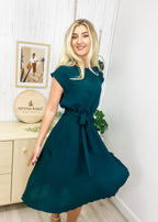Tie-Waist Dress with Pleat Details