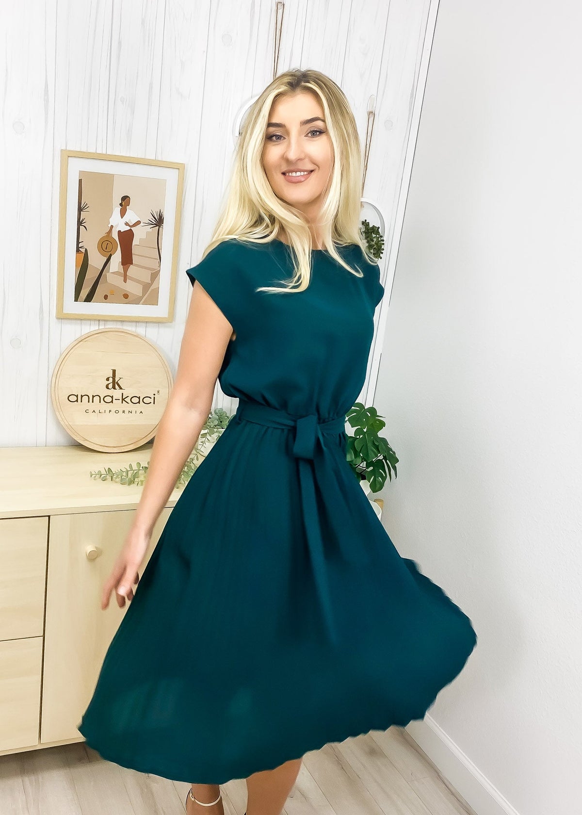 Tie-Waist Dress with Pleat Details