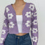 Floral Knit Button-Detail Cardigan with a V-Neck