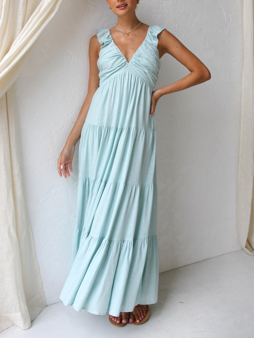 Smocked Tiered Maxi Dress with Ruffle Details