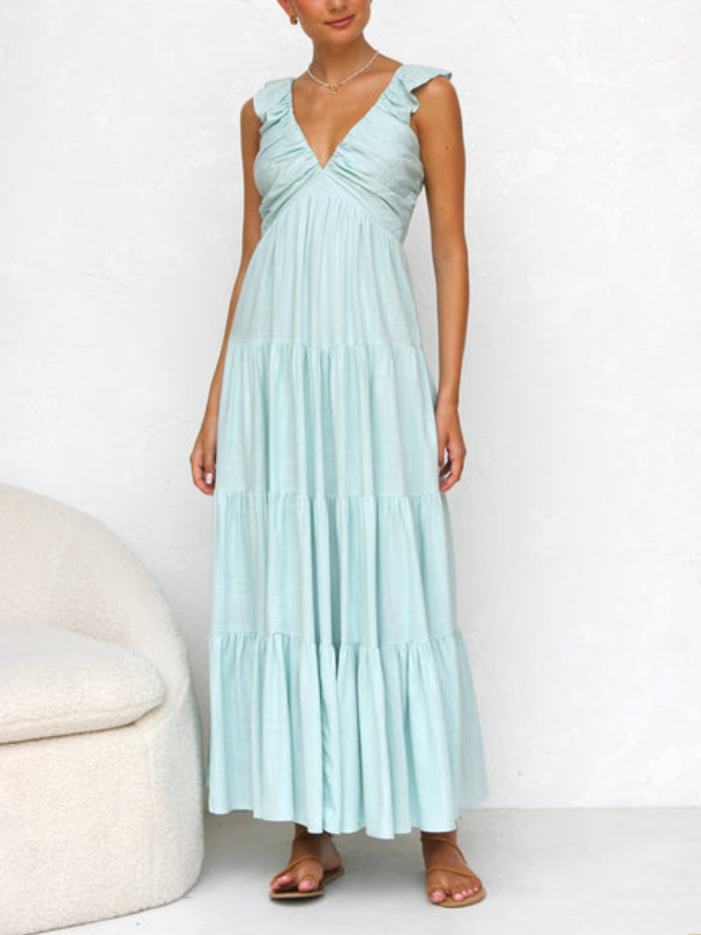 Smocked Tiered Maxi Dress with Ruffle Details
