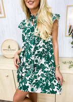 Floral Cap-Sleeve Dress with Ruffle Details