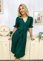 Puff-Sleeve Dress with Pleat Details