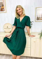 Puff-Sleeve Dress with Pleat Details