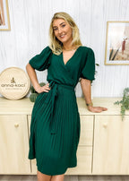 Puff-Sleeve Dress with Pleat Details
