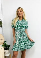 Geometric-Print Collared Dress