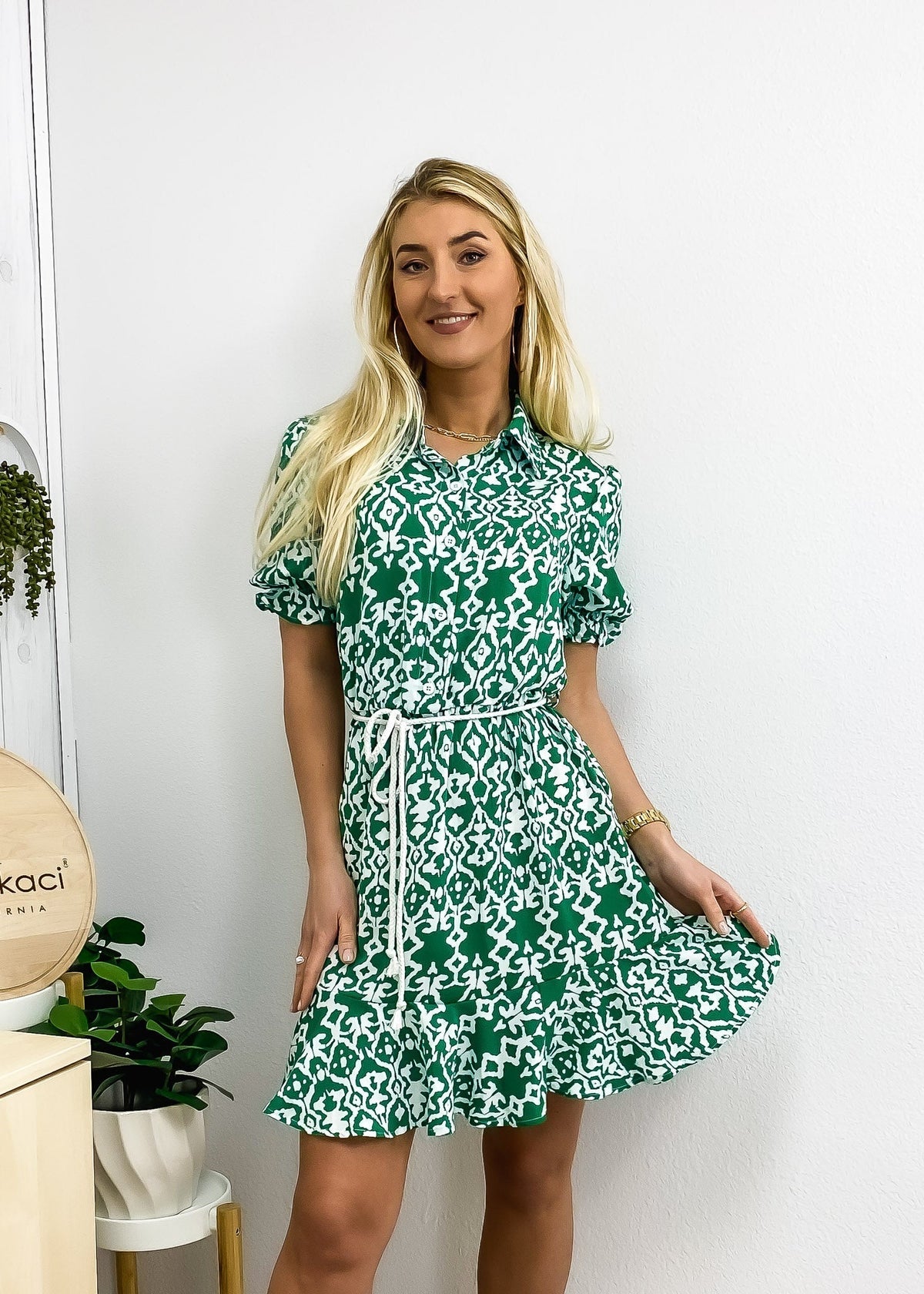Geometric-Print Collared Dress