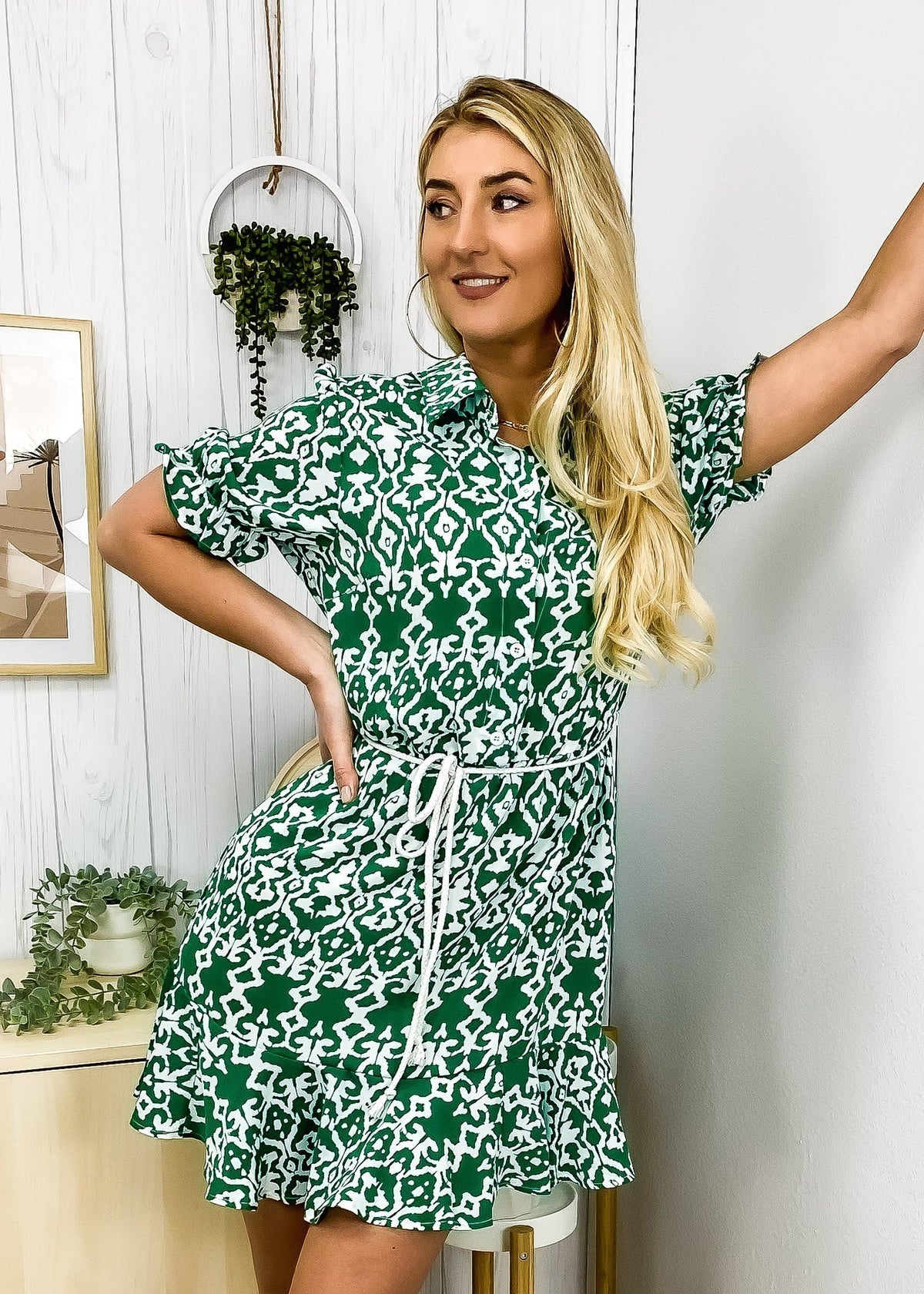 Geometric-Print Collared Dress