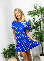 Polka-Dot Puff-Sleeve Tiered Dress