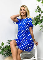 Polka-Dot Puff-Sleeve Tiered Dress