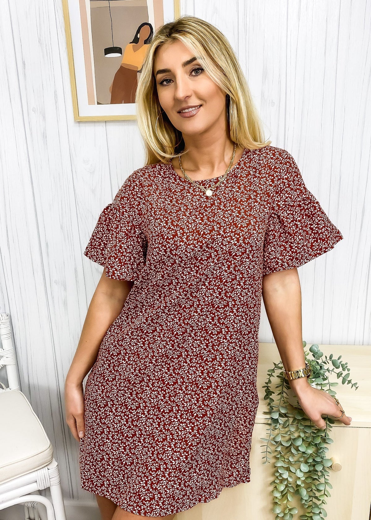 Bell-Sleeve Floral Dress