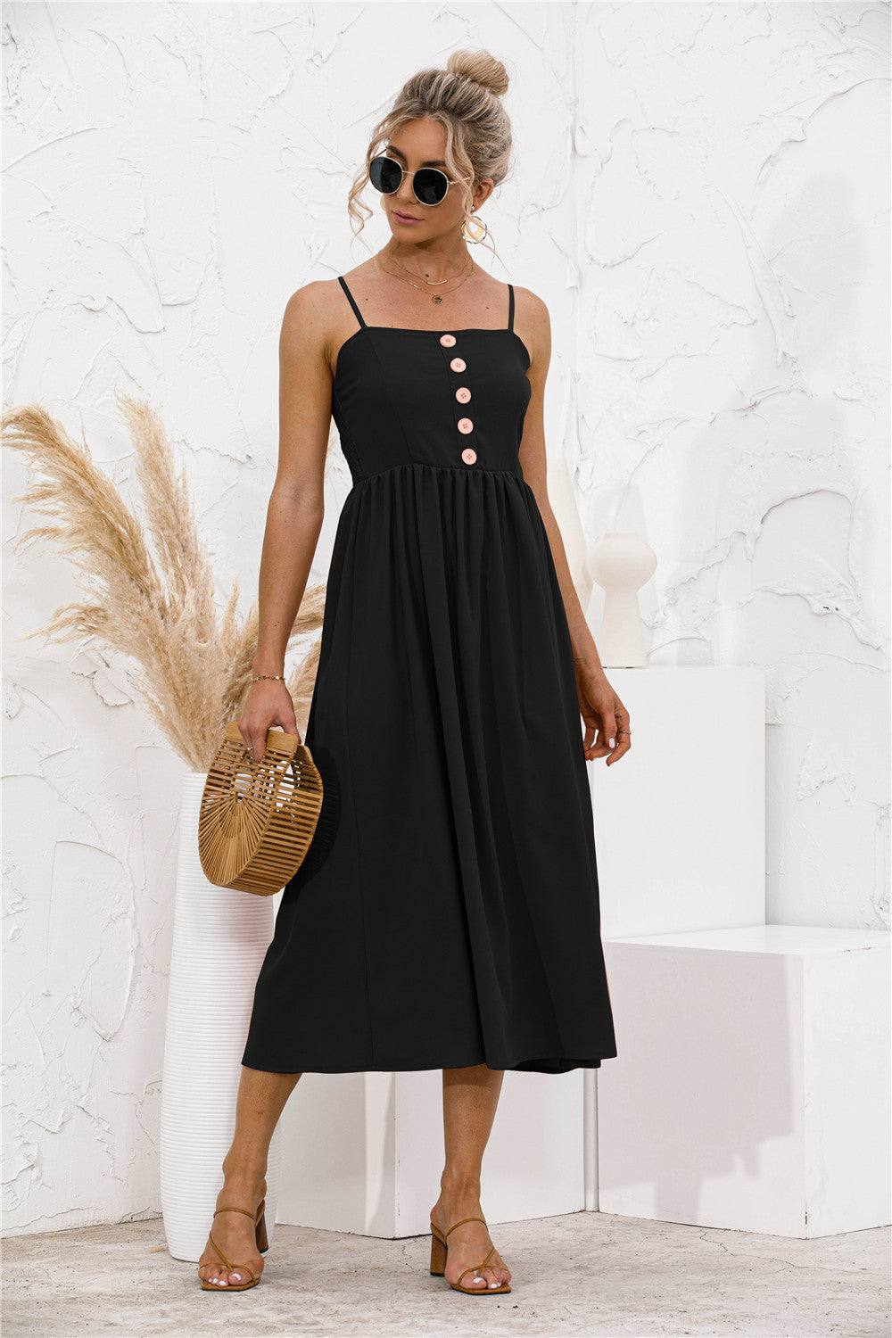 Smocked Dress with Button Details
