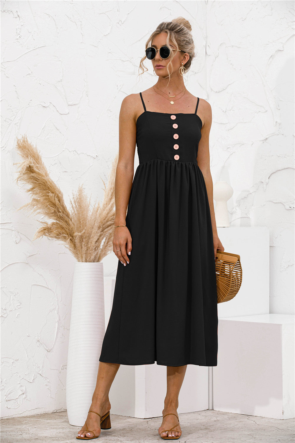 Smocked Dress with Button Details
