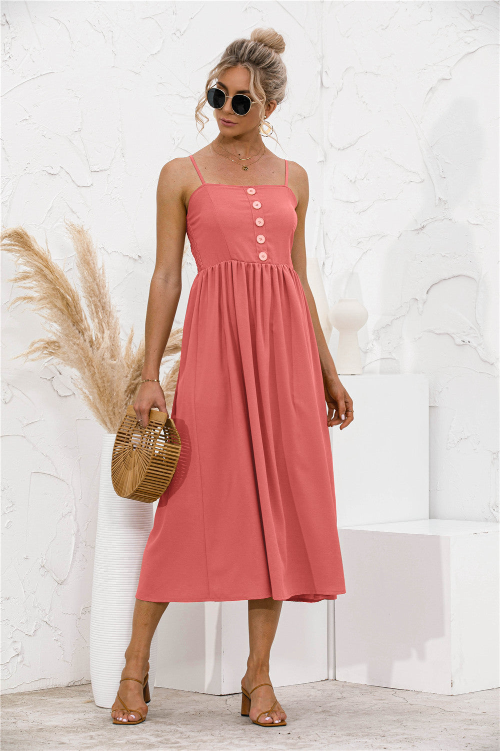 Smocked Dress with Button Details