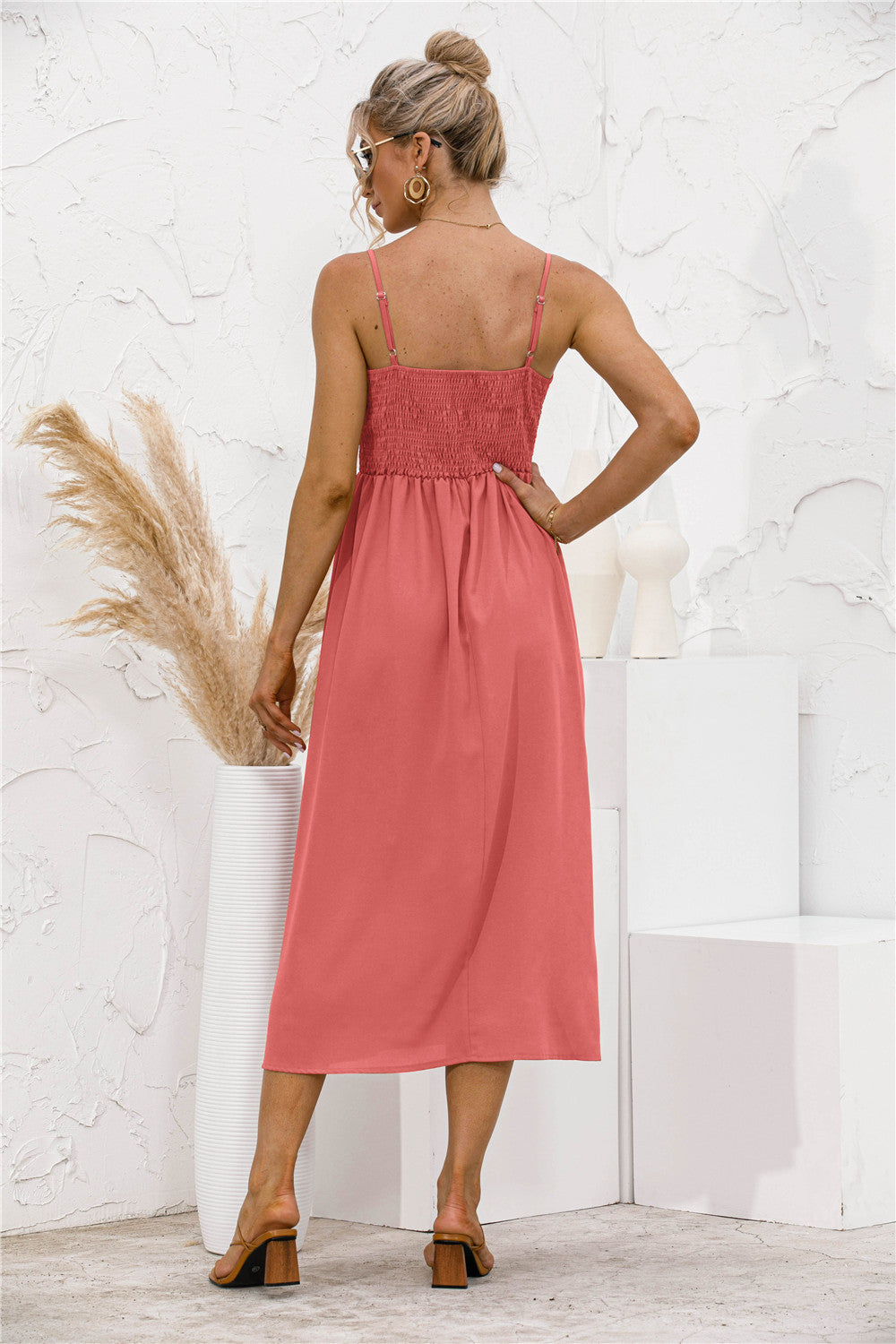 Smocked Dress with Button Details