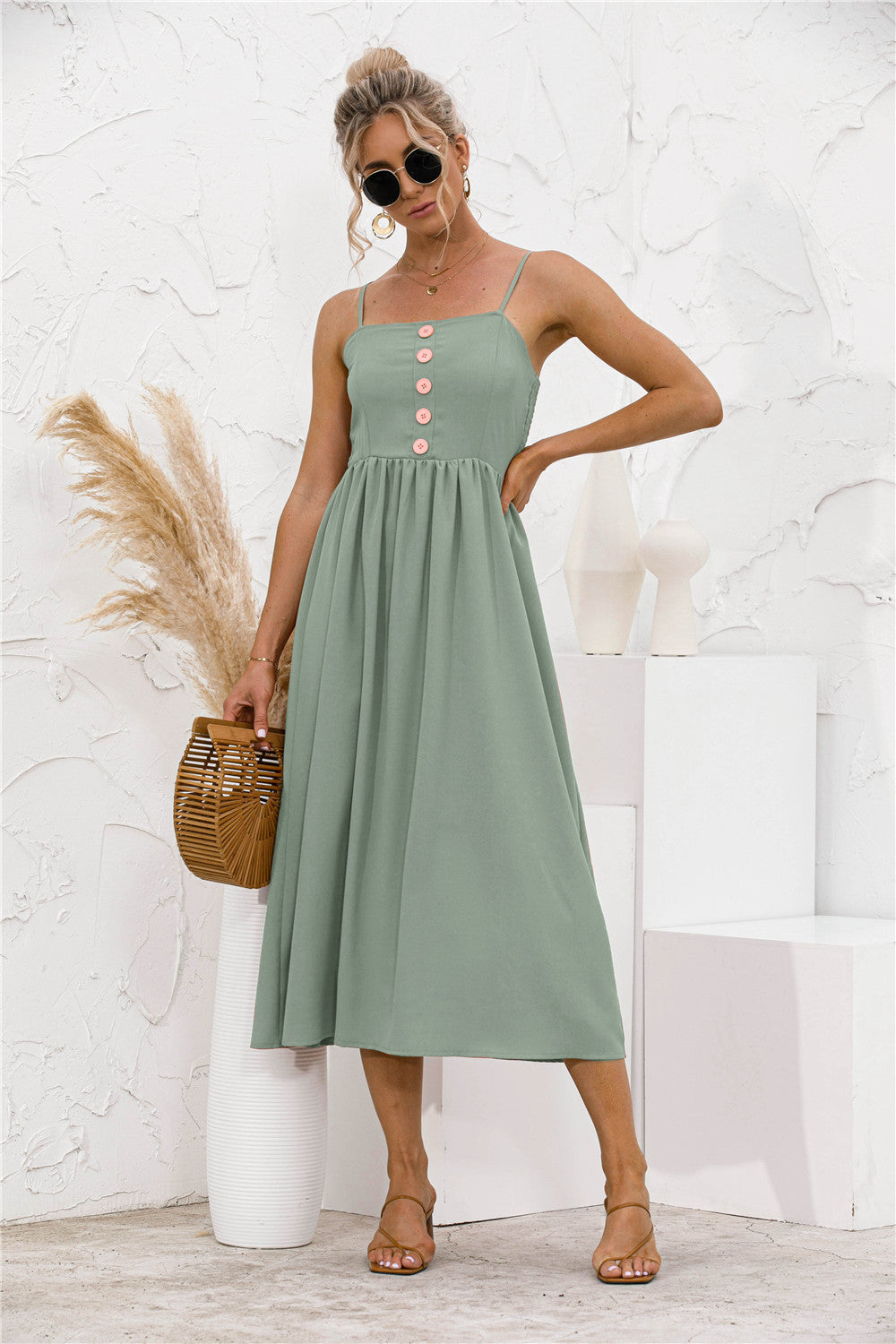 Smocked Dress with Button Details