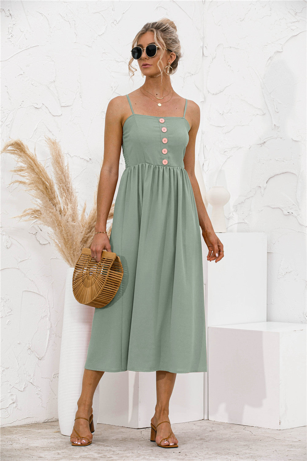Smocked Dress with Button Details