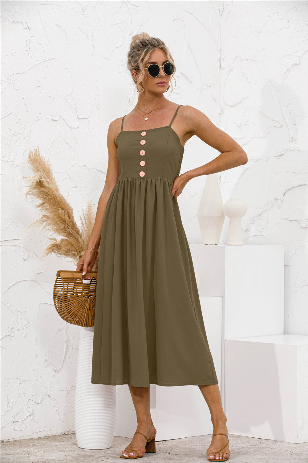 Smocked Dress with Button Details