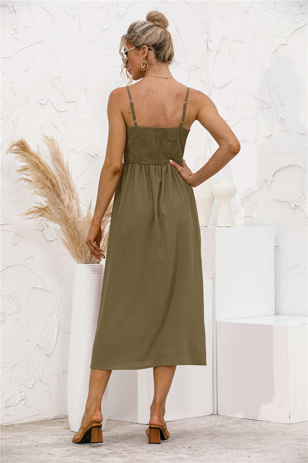 Smocked Dress with Button Details
