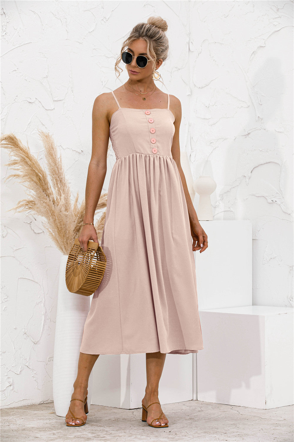 Smocked Dress with Button Details